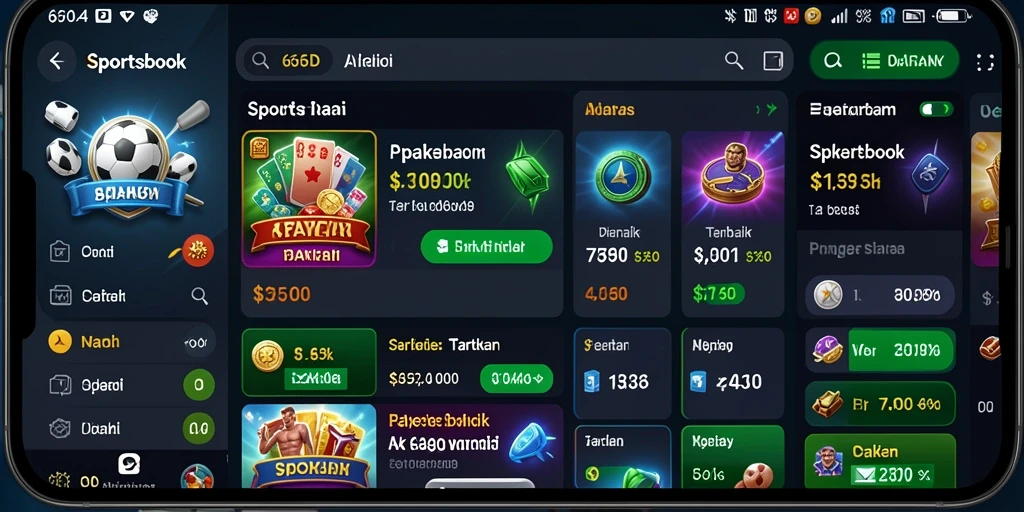 Tampilan screenshot aplikasi 66D dengan antarmuka pengguna Sportsbook yang menarik.