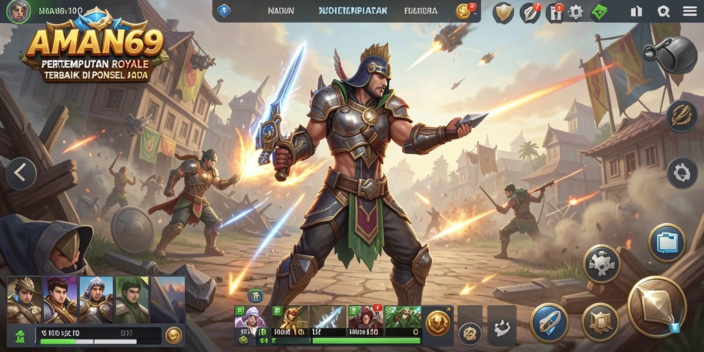 Screenshot gameplay AMAN69 menampilkan aksi seru di arena Battle Royale.