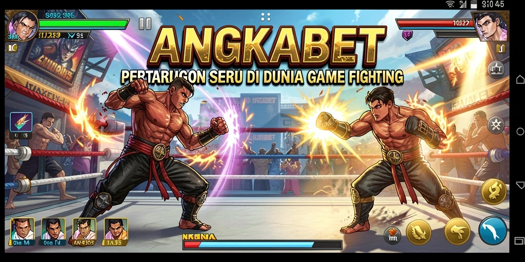 Screenshot gameplay <strong>ANGKABET</strong> menampilkan pertarungan seru antara dua petarung tangguh.