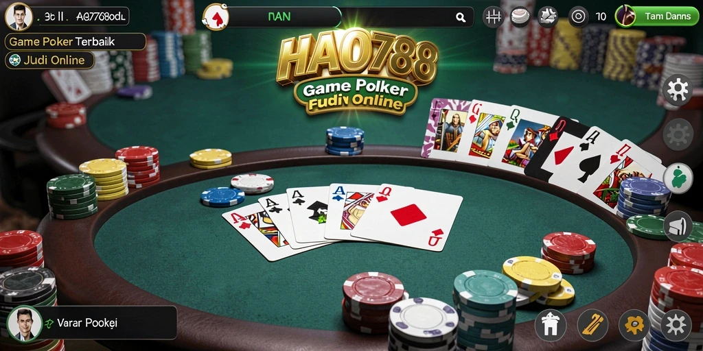 Screenshot utama HAO788 menampilkan gameplay poker yang seru dan interaktif.