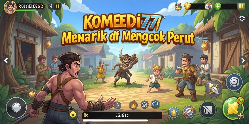 Tampilan screenshot utama KOMEDI77 menampilkan pertahanan menara yang lucu dan dinamis.