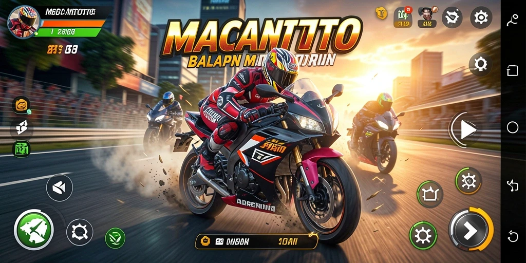 Tampilan gameplay <strong>MACANTOTO</strong> yang mendebarkan saat balapan motor.