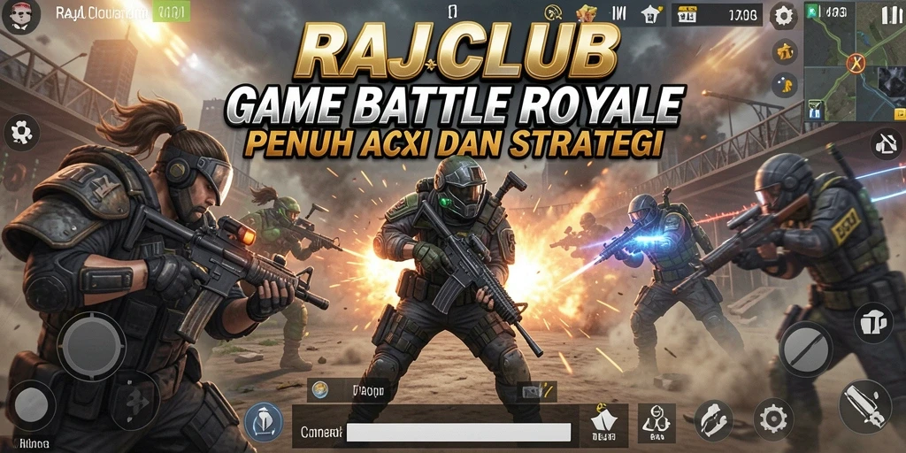 Screenshot utama RAJACLUB menampilkan gameplay seru di medan perang.