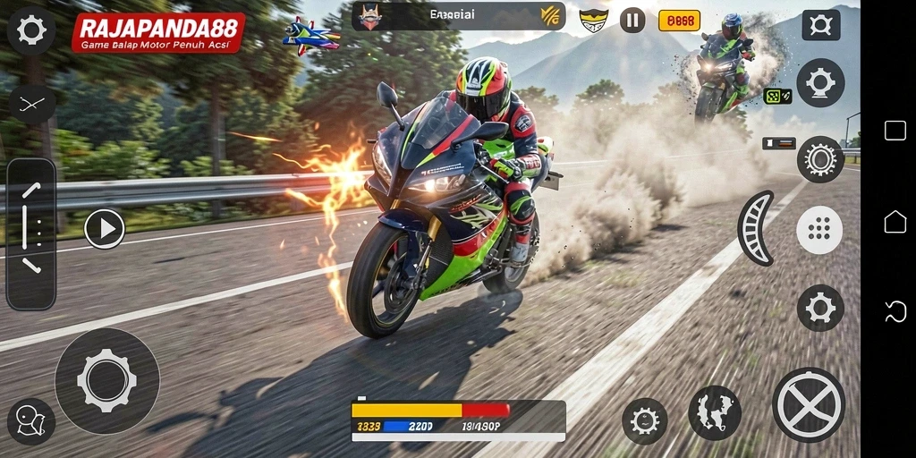 Tangkapan layar utama RAJAPANDA88 dengan aksi balap motor yang mendebarkan.