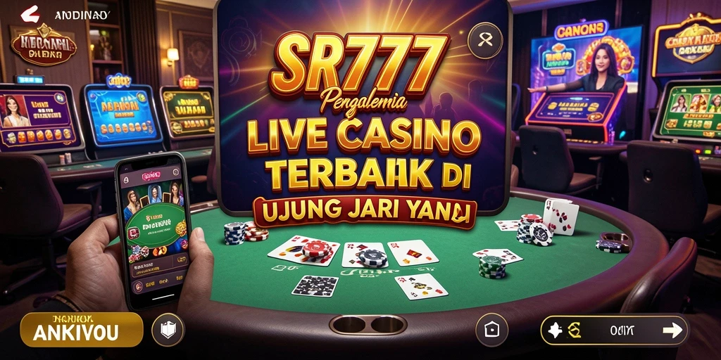 Screenshot SR777 menunjukkan dealer langsung di tengah permainan Live Casino.