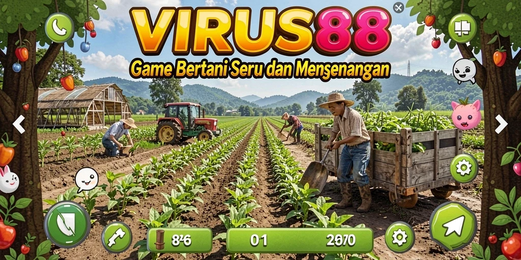 Screenshot gameplay VIRUS88 yang menampilkan aktivitas bertani yang seru.